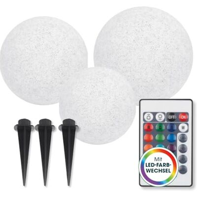 EASYmaxx Solarleuchte Set mit Farbwechsel LED-Solarleuchte Set Stein Optik Solarkugel Set witterungsbeständig Solar Kugel 3er Set inkl. Fernbedienung Solar-Leuchte Steinoptik mit Solarbetrieb EASYmaxx Solarleuchte Set mit Farbwechsel LED-Solarleuchte Set Stein Optik Solarkugel Set witterungsbeständig Solar Kugel 3er Set inkl. Fernbedienung Solar-Leuchte Steinoptik mit Solarbetrieb