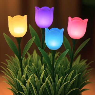 BEPER P207ILO105 4er-Set Tulpen-Solarleuchten, blütenförmige Solar-Gartenleuchten mit Erdspieß, automatisches Einschalten, IP44-LED-Außenleuchten für Wege, Beete und Balkone BEPER P207ILO105 4er-Set Tulpen-Solarleuchten, blütenförmige Solar-Gartenleuchten mit Erdspieß, automatisches Einschalten, IP44-LED-Außenleuchten für Wege, Beete und Balkone