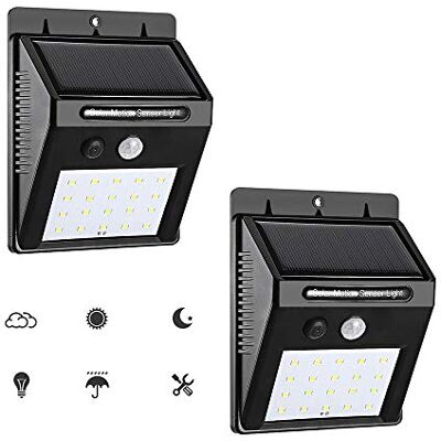 GRIFEMA DG1002-20, Solarleuchte für Außen 20 LED, Wasserdichte Solarlampen mit Bewegungsmelder, 2 Stück, Grau GRIFEMA DG1002-20, Solarleuchte für Außen 20 LED, Wasserdichte Solarlampen mit Bewegungsmelder, 2 Stück, Grau