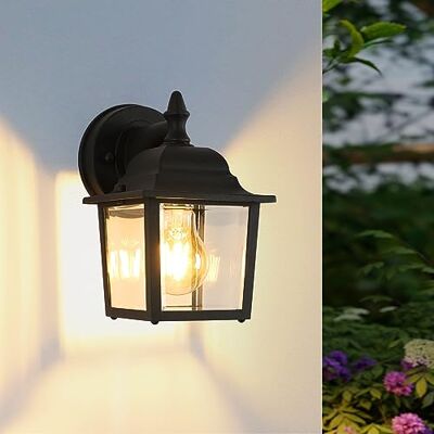 Comely Außenwandlaterne, Wasserdichte Wandleuchte, Haustür Außenwandleuchte mit Klarem Glasschirm, E27 Sockel Porch Lights für Eingang, Schwarz, Länge 21cm (ohne Birne) Comely Außenwandlaterne, Wasserdichte Wandleuchte, Haustür Außenwandleuchte mit Klarem Glasschirm, E27 Sockel Porch Lights für Eingang, Schwarz, Länge 21cm (ohne Birne)