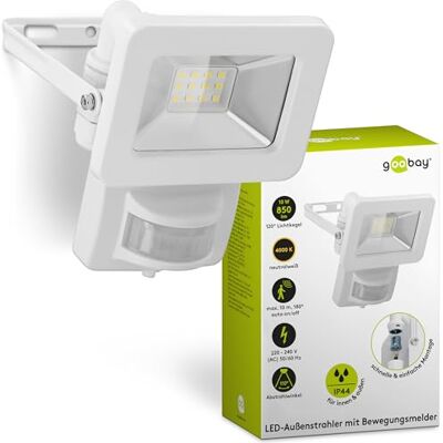 goobay 53878 LED Strahler Bewegungsmelder Außen 10W / PIR Sensor Außenstrahler IP44 / Neutralweißes Licht 850 lm/LED Scheinwerfer Fluter Wandmontage/Gartenstrahler/Weiß goobay 53878 LED Strahler Bewegungsmelder Außen 10W / PIR Sensor Außenstrahler IP44 / Neutralweißes Licht 850 lm/LED Scheinwerfer Fluter Wandmontage/Gartenstrahler/Weiß