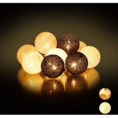Relaxdays LED Lichterkette mit 10 Baumwollkugeln, batteriebetrieben, Stimmungslichter, Kugeln 6 cm Ø, weiß-grau-schwarz Relaxdays LED Lichterkette mit 10 Baumwollkugeln, batteriebetrieben, Stimmungslichter, Kugeln 6 cm Ø, weiß-grau-schwarz