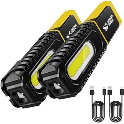 Smiling Shark LED Arbeitsleuchte Akku, Arbeitslampe USB Wiederaufladbare 5 Modus Licht Tragbar Leuchten Werkstatt mit 360° Magnetfuß und Haken für Working Auto Reparatur Camping (2 Packungen) Smiling Shark LED Arbeitsleuchte Akku, Arbeitslampe USB Wiederaufladbare 5 Modus Licht Tragbar Leuchten Werkstatt mit 360° Magnetfuß und Haken für Working Auto Reparatur Camping (2 Packungen)