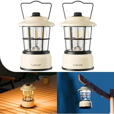 Linkind LED Campinglampe dimmbar, 2-Farbe Camping Laterne Batteriebetrieben, Retro Campinglaterne Akku mit 200h Leuchtdauer, Tragbar IPX4 für Camping, Notfall, Zelt, Wandern, 2 Stück Linkind LED Campinglampe dimmbar, 2-Farbe Camping Laterne Batteriebetrieben, Retro Campinglaterne Akku mit 200h Leuchtdauer, Tragbar IPX4 für Camping, Notfall, Zelt, Wandern, 2 Stück