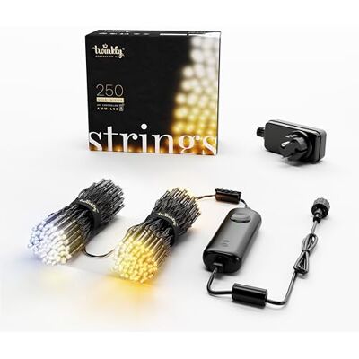 Twinkly Strings 250 LED Weiß, LED-Lichterkette für Draußen und Drinnen, LED-Lichter von Warm bis Kalt, Kompatibel mit Alexa und Google Home, IP44, App-Steuerung, Schwarzes Kabel, 20m Twinkly Strings 250 LED Weiß, LED-Lichterkette für Draußen und Drinnen, LED-Lichter von Warm bis Kalt, Kompatibel mit Alexa und Google Home, IP44, App-Steuerung, Schwarzes Kabel, 20m