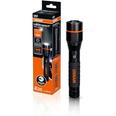 Osram LEDinspect PRO TORCH 1200, wiederaufladbare LED-Inspektionslampe, Zoomfunktion, 1200 lm Helligkeit, 6000 K, 5 Leuchtmodi Osram LEDinspect PRO TORCH 1200, wiederaufladbare LED-Inspektionslampe, Zoomfunktion, 1200 lm Helligkeit, 6000 K, 5 Leuchtmodi