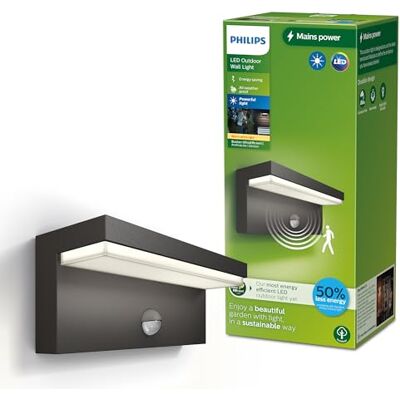Philips Outdoor Ultra-Efficient Bustan Wandleuchte 3.8W, Bewegungssensor, 2700K warmweißes Licht, IP44 wetterfest, anthrazit Philips Outdoor Ultra-Efficient Bustan Wandleuchte 3.8W, Bewegungssensor, 2700K warmweißes Licht, IP44 wetterfest, anthrazit