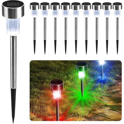 CUQOO Solar-Gartenstecker – 10 Stück farbwechselnde LED-Leuchten – wasserdicht, wiederaufladbar, Edelstahl-Gartenleuchten für Wegbeleuchtung – Outdoor-Solarleuchten für Garten (mehrfarbig) CUQOO Solar-Gartenstecker – 10 Stück farbwechselnde LED-Leuchten – wasserdicht, wiederaufladbar, Edelstahl-Gartenleuchten für Wegbeleuchtung – Outdoor-Solarleuchten für Garten (mehrfarbig)
