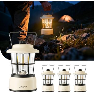 Linkind LED Campinglampe dimmbar, 2-Farbe Camping Laterne Batteriebetrieben, Retro Campinglaterne Akku mit 200h Leuchtdauer, Tragbar IPX4 für Camping, Notfall, Zelt, Wandern, 4 Stück Linkind LED Campinglampe dimmbar, 2-Farbe Camping Laterne Batteriebetrieben, Retro Campinglaterne Akku mit 200h Leuchtdauer, Tragbar IPX4 für Camping, Notfall, Zelt, Wandern, 4 Stück