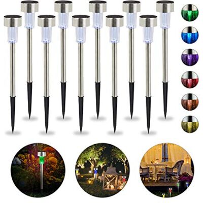 Relaxdays Solarleuchte im 10er Set, wasserdichte LED Solarlampen, für Garten & Terrasse, Farbwechsel, Edelstahl, silber Relaxdays Solarleuchte im 10er Set, wasserdichte LED Solarlampen, für Garten & Terrasse, Farbwechsel, Edelstahl, silber