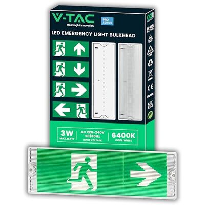 V-TAC Notleuchte LED 3 W für Decke und Wand – Notausgangsbeleuchtung mit Akku – Akkulaufzeit 3 Stunden – IP65 – Lampe für Steckdose – Exit – 4 Signalisierungen enthalten – Licht 4000 K V-TAC Notleuchte LED 3 W für Decke und Wand – Notausgangsbeleuchtung mit Akku – Akkulaufzeit 3 Stunden – IP65 – Lampe für Steckdose – Exit – 4 Signalisierungen enthalten – Licht 4000 K