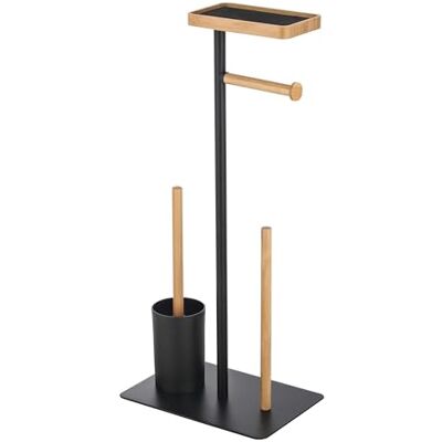 MSV Stand WC Garnitur WC Bürste Rollenhalter Toilettenbürste Klobürste Klopapierhalter aus Bambus Schwarz 4in1 mit Ablage für Feuchttücher und Smartphone Teiki MSV Stand WC Garnitur WC Bürste Rollenhalter Toilettenbürste Klobürste Klopapierhalter aus Bambus Schwarz 4in1 mit Ablage für Feuchttücher und Smartphone Teiki