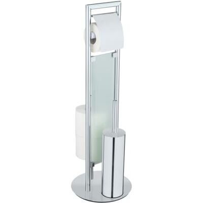 WENKO Edelstahl Stand WC-Garnitur Mod. Sulmona, mit Toilettenpapier-Halter und Ersatzrollen-Halter auf schwerer Bodenplatte für sicheren Stand, WC-Bürste mit Silikon-Bürstenkopf, Ø 25 x 76 cm WENKO Edelstahl Stand WC-Garnitur Mod. Sulmona, mit Toilettenpapier-Halter und Ersatzrollen-Halter auf schwerer Bodenplatte für sicheren Stand, WC-Bürste mit Silikon-Bürstenkopf, Ø 25 x 76 cm