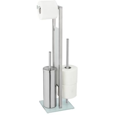 WENKO WC-Garnitur Mod. Rivalta, geschlossene Stand WC-Garnitur aus rostfreiem Edelstahl mit Glasplatten aus weißem Sicherheitsglas, mit WC-Bürste, Toilettenpapier- und Ersatzrollenhalter, Silber matt WENKO WC-Garnitur Mod. Rivalta, geschlossene Stand WC-Garnitur aus rostfreiem Edelstahl mit Glasplatten aus weißem Sicherheitsglas, mit WC-Bürste, Toilettenpapier- und Ersatzrollenhalter, Silber matt
