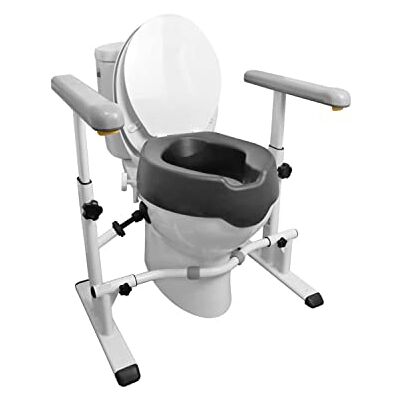 KMINA Aufstehhilfe Toilette höhenverstellbar, robustes WC Toilettengestell ohne Bohren, Haltegriffe für Senioren, Toilettensitzerhöhung mit Armlehnen, Set aus Gestell und Sitzerhöhung KMINA Aufstehhilfe Toilette höhenverstellbar, robustes WC Toilettengestell ohne Bohren, Haltegriffe für Senioren, Toilettensitzerhöhung mit Armlehnen, Set aus Gestell und Sitzerhöhung