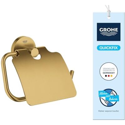 Grohe Start, Toilettenpapierhalter WC ohne Bohren (zum Kleben und Bohren geeignet, mit Schrauben & Dübel, Kleber separat kaufen, mit Deckel, verdeckte Befestigung), cool Sunrise, Gold, 41179GN0 Grohe Start, Toilettenpapierhalter WC ohne Bohren (zum Kleben und Bohren geeignet, mit Schrauben & Dübel, Kleber separat kaufen, mit Deckel, verdeckte Befestigung), cool Sunrise, Gold, 41179GN0