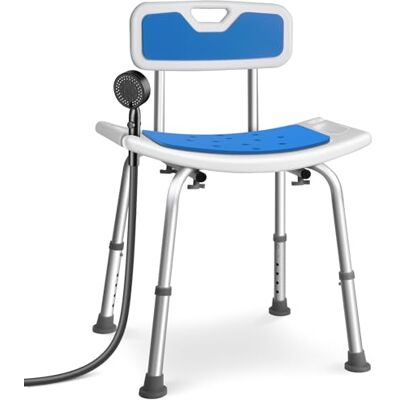 VOUNOT Duschstuhl mit Rückenlehne, ergonomischer Duschhocker für Senioren, höhenverstellbar 70–83cm, Stabil rutschfest Badhocker Duschsitz mit Brausehalterung, belastbar bis 136 kg, Blau VOUNOT Duschstuhl mit Rückenlehne, ergonomischer Duschhocker für Senioren, höhenverstellbar 70–83cm, Stabil rutschfest Badhocker Duschsitz mit Brausehalterung, belastbar bis 136 kg, Blau