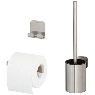 Tiger Colar Badaccessoire-Set, 3-teilig, Edelstahl gebürstet, bestehend aus Toilettenpapierhalter zur Wandmontage, Haken und WC-Bürste, Montage ohne Bohren Dank integrierter Klebefolie Tiger Colar Badaccessoire-Set, 3-teilig, Edelstahl gebürstet, bestehend aus Toilettenpapierhalter zur Wandmontage, Haken und WC-Bürste, Montage ohne Bohren Dank integrierter Klebefolie