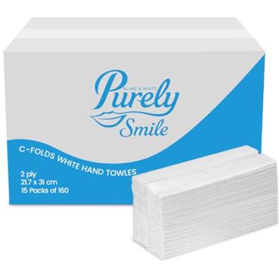 Blake & White C-Falz 2-lagige weiße Papiertücher, PS1022 Purely Smile Einweg-Handtücher für Spender – Ideal für Küchen, Toiletten, Büros und gewerbliche Nutzung 2400 Stück Blake & White C-Falz 2-lagige weiße Papiertücher, PS1022 Purely Smile Einweg-Handtücher für Spender – Ideal für Küchen, Toiletten, Büros und gewerbliche Nutzung 2400 Stück