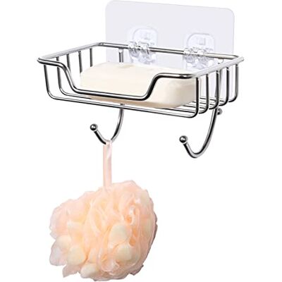 Uten Seifenschale ohne Bohren, Seifenhalter Edelstahl Selbstklebend mit 2 Haken, Schwammhalter für Dusche, Bad, Küche Uten Seifenschale ohne Bohren, Seifenhalter Edelstahl Selbstklebend mit 2 Haken, Schwammhalter für Dusche, Bad, Küche