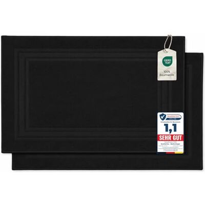 Komfortec 2er Badvorleger aus 100% Baumwolle, 600 GSM, Duschvorleger, Waschbar, Badteppich, Saugfähig, Frottee, 50x70 cm, Schwarz Komfortec 2er Badvorleger aus 100% Baumwolle, 600 GSM, Duschvorleger, Waschbar, Badteppich, Saugfähig, Frottee, 50x70 cm, Schwarz