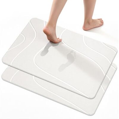 Euqvunn 2 Stück Stein Badematte Schnelltrocknend 60 x 39 cm, rutschfeste Saugfähige Badezimmerteppich, Harte Badezimmermatte, Stein-Trocknungsmatte Diatomeenerde für Küche, Badezimmer & Dusche – Weiß Euqvunn 2 Stück Stein Badematte Schnelltrocknend 60 x 39 cm, rutschfeste Saugfähige Badezimmerteppich, Harte Badezimmermatte, Stein-Trocknungsmatte Diatomeenerde für Küche, Badezimmer & Dusche – Weiß