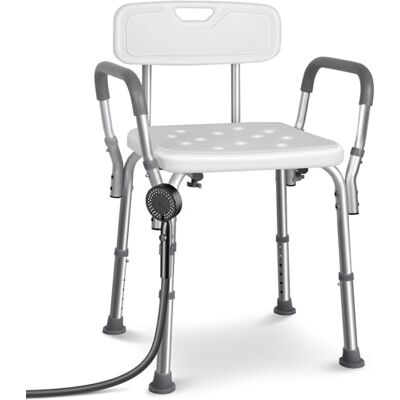 VOUNOT Duschstuhl mit Rückenlehne & Armlehnen, ergonomischer Duschhocker für Senioren, höhenverstellbar 71–83,5cm, Stabil rutschfest Duschsitz inkl.Brausehalterung, belastbar bis 136 kg, Weiß VOUNOT Duschstuhl mit Rückenlehne & Armlehnen, ergonomischer Duschhocker für Senioren, höhenverstellbar 71–83,5cm, Stabil rutschfest Duschsitz inkl.Brausehalterung, belastbar bis 136 kg, Weiß