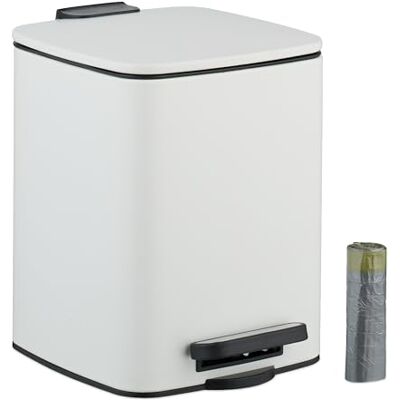 Relaxdays Kosmetikeimer, 6 L, Absenkautomatik, entnehmbarer Inneneimer, Metall, Bad Mülleimer, inkl. Müllbeutel, weiß Relaxdays Kosmetikeimer, 6 L, Absenkautomatik, entnehmbarer Inneneimer, Metall, Bad Mülleimer, inkl. Müllbeutel, weiß