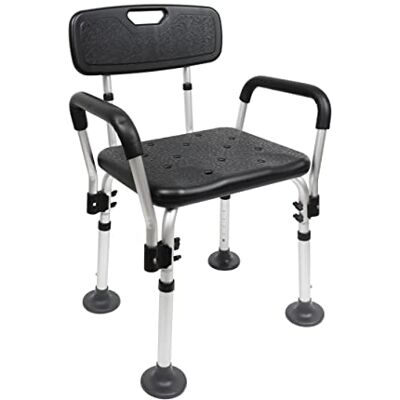 PEPE Mobility Duschstuhl für Senioren mit Armlehnen Schwarz, höhenverstellbarer Duschsitz mit Rückenlehne, sicherer Badstuhl aus Aluminium, Badezimmerstuhl bis 100 kg PEPE Mobility Duschstuhl für Senioren mit Armlehnen Schwarz, höhenverstellbarer Duschsitz mit Rückenlehne, sicherer Badstuhl aus Aluminium, Badezimmerstuhl bis 100 kg