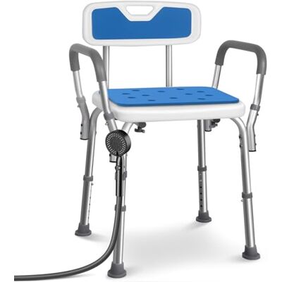 VOUNOT Duschstuhl mit Rückenlehne & Armlehnen, ergonomischer Duschhocker für Senioren, höhenverstellbar 71–83,5cm, Stabil rutschfest Duschsitz inkl.Brausehalterung, belastbar bis 136 kg, Blau VOUNOT Duschstuhl mit Rückenlehne & Armlehnen, ergonomischer Duschhocker für Senioren, höhenverstellbar 71–83,5cm, Stabil rutschfest Duschsitz inkl.Brausehalterung, belastbar bis 136 kg, Blau