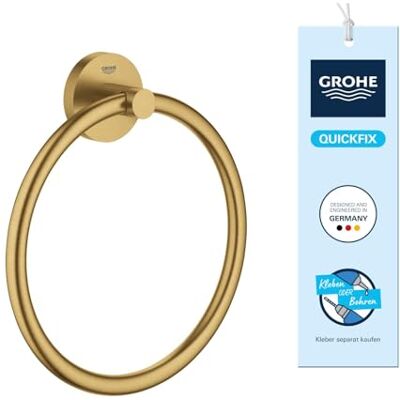 Grohe Start, Handtuchring ohne Bohren (Handtuchhalter rund, zum Kleben oder Bohren, inkl. Schrauben & Dübel, ohne Kleber, 5kg belastbar, verdeckte Befestigung), cool Sunrise, Gold, 41174GN0 Grohe Start, Handtuchring ohne Bohren (Handtuchhalter rund, zum Kleben oder Bohren, inkl. Schrauben & Dübel, ohne Kleber, 5kg belastbar, verdeckte Befestigung), cool Sunrise, Gold, 41174GN0