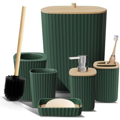 Clara Clark Bad-Set – Hunter Green Badezimmer-Zubehör-Set, 6-teiliges Badezimmer-Zubehör-Set, Badezimmer-Sets mit WC-Bürste, Mülleimer und Seifenspender Clara Clark Bad-Set – Hunter Green Badezimmer-Zubehör-Set, 6-teiliges Badezimmer-Zubehör-Set, Badezimmer-Sets mit WC-Bürste, Mülleimer und Seifenspender