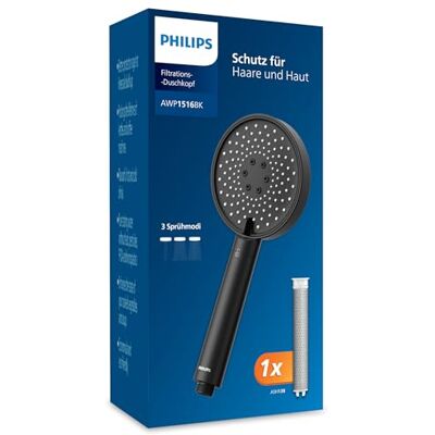 Philips Water Duschkopf mit Filter – Schutz für Haut & Haare, entfernt effektiv Chlor und große Partikel, 3 Sprühmodi, 1 Monat Filterkapazität, Schwarz Philips Water Duschkopf mit Filter – Schutz für Haut & Haare, entfernt effektiv Chlor und große Partikel, 3 Sprühmodi, 1 Monat Filterkapazität, Schwarz