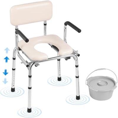 VEVOR Toilettenstuhl, Nachtstuhl mit Gepolstertem Sitz, Herunterklappbaren Armlehnen, 7-stufig Höhenverstellbar 490-640 mm, Abnehmbarer Eimer, 158,8 kg Belastbar, Tragbare Toilette für Erwachsene VEVOR Toilettenstuhl, Nachtstuhl mit Gepolstertem Sitz, Herunterklappbaren Armlehnen, 7-stufig Höhenverstellbar 490-640 mm, Abnehmbarer Eimer, 158,8 kg Belastbar, Tragbare Toilette für Erwachsene