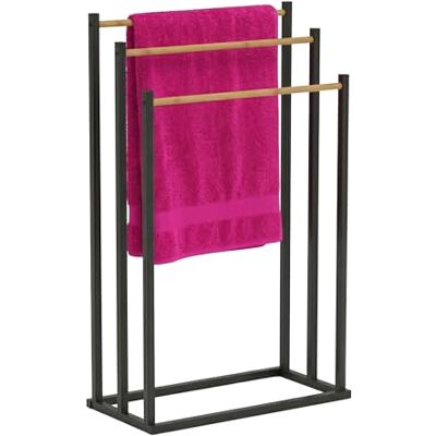 Relaxdays Handtuchständer, HBT: 76 x 45 x 21,5 cm, Metall, 3 Stangen aus Bambus, stehender Handtuchhalter, schwarz/Natur Relaxdays Handtuchständer, HBT: 76 x 45 x 21,5 cm, Metall, 3 Stangen aus Bambus, stehender Handtuchhalter, schwarz/Natur