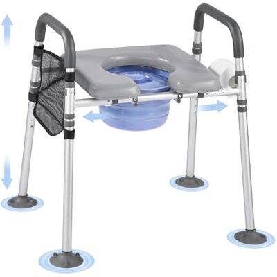 VEVOR Nachttoilettenstuhl 227 kg belastbar, Toilettensitzerhöhung mit gepolsterter Sitzfläche & Rückenlehne, abnehmbarer 5 L Eimer, höhenverstellbarer Toilettenstuhl für Senior Erwachsene VEVOR Nachttoilettenstuhl 227 kg belastbar, Toilettensitzerhöhung mit gepolsterter Sitzfläche & Rückenlehne, abnehmbarer 5 L Eimer, höhenverstellbarer Toilettenstuhl für Senior Erwachsene