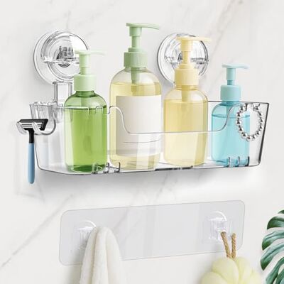 Oamwrae Duschablage ohne Bohren Saugnapf, Duschregal mit Rasiererhalter und Haken, Abnehmbarer Kleberegal Bad mit Großer Kapazität, Shampoo Halterung für Dusche, 2 Optionen zur Installation Oamwrae Duschablage ohne Bohren Saugnapf, Duschregal mit Rasiererhalter und Haken, Abnehmbarer Kleberegal Bad mit Großer Kapazität, Shampoo Halterung für Dusche, 2 Optionen zur Installation