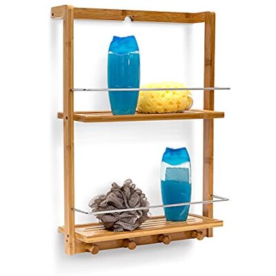 Relaxdays Duschregal aus Bambus HxBxT: ca. 53 x 38 x 15,5 cm Duschablage mit 2 Ablageböden aus feuchtigkeitsresistentem Holz Hängeregal fürs Bad als praktische Hängeablage mit 4 Handtuchhaken, natur Relaxdays Duschregal aus Bambus HxBxT: ca. 53 x 38 x 15,5 cm Duschablage mit 2 Ablageböden aus feuchtigkeitsresistentem Holz Hängeregal fürs Bad als praktische Hängeablage mit 4 Handtuchhaken, natur