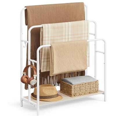 VASAGLE Handtuchhalter, stehend, Handtuchständer 3 Stangen, 70 x 30 x 100 cm, 2 Haken, Ablage, für Decke, Badetücher, wolkenweiß-naturbeige LLS019W01 VASAGLE Handtuchhalter, stehend, Handtuchständer 3 Stangen, 70 x 30 x 100 cm, 2 Haken, Ablage, für Decke, Badetücher, wolkenweiß-naturbeige LLS019W01