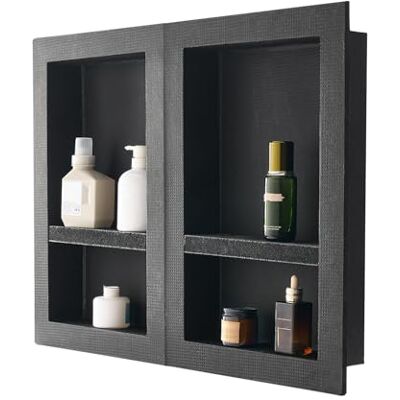 VEVOR Duschnische, 40,6 x 61 cm + 40,6 x 61 cm Wandnische mit beweglichem Regal, 10,2 cm Dicker moderner Seifen- & Shampoo-Aufbewahrungs-Organizer, schwarz für Badezimmerdusche VEVOR Duschnische, 40,6 x 61 cm + 40,6 x 61 cm Wandnische mit beweglichem Regal, 10,2 cm Dicker moderner Seifen- & Shampoo-Aufbewahrungs-Organizer, schwarz für Badezimmerdusche
