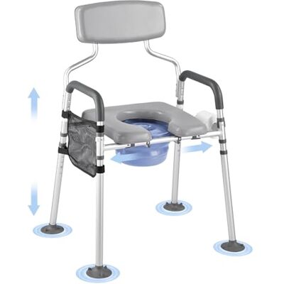 VEVOR Nachttoilettenstuhl 227 kg belastbar, Toilettensitzerhöhung mit gepolsterter Sitzfläche & Rückenlehne, abnehmbarer 5 L Eimer, Toilettenstuhl (Höhe und Breite einstellbar) für Erwachsene VEVOR Nachttoilettenstuhl 227 kg belastbar, Toilettensitzerhöhung mit gepolsterter Sitzfläche & Rückenlehne, abnehmbarer 5 L Eimer, Toilettenstuhl (Höhe und Breite einstellbar) für Erwachsene