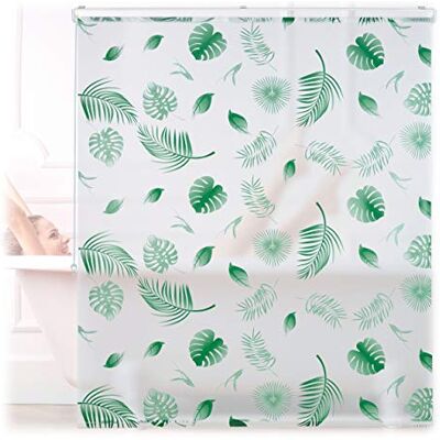 Relaxdays Duschrollo Blätter, 140x240cm, Seilzugrollo f. Dusche & Badewanne, wasserabweisend, Decke & Fenster, weiß/grün Relaxdays Duschrollo Blätter, 140x240cm, Seilzugrollo f. Dusche & Badewanne, wasserabweisend, Decke & Fenster, weiß/grün