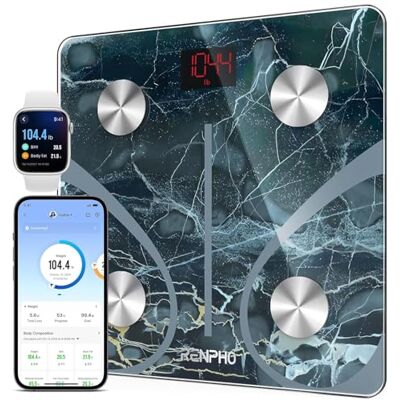 RENPHO Körperfettwaage Digital Personenwaagen Bluetooth Waage mit App Smart Waage für Körperfett, BMI, Muskelmasse, Protein, BMR, Marmor, Elis 1 RENPHO Körperfettwaage Digital Personenwaagen Bluetooth Waage mit App Smart Waage für Körperfett, BMI, Muskelmasse, Protein, BMR, Marmor, Elis 1
