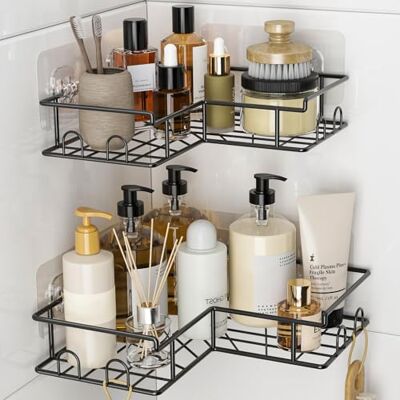 Diboniur Duschablage Ohne Bohren Ecke, 2 Stück Duschgel Halterung Ohne Bohren Mit 8 Haken, Shampoo Halterung für Dusche, Badregal Ohne Bohren aus Edelstahl (Schwarz) Diboniur Duschablage Ohne Bohren Ecke, 2 Stück Duschgel Halterung Ohne Bohren Mit 8 Haken, Shampoo Halterung für Dusche, Badregal Ohne Bohren aus Edelstahl (Schwarz)