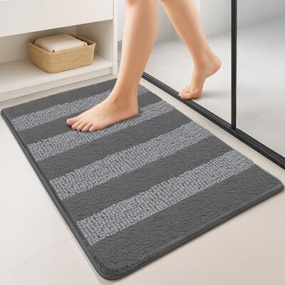 VOUNOT 2er-Set Chenille Badematte rutschfeste, Mikrofaser Saugfähig Badezimmerteppich, Flauschig & schnelltrocknend Maschinenwaschbar Badteppich, Super Weich Fußmatte Duschvorleger 60x90cm Grau VOUNOT 2er-Set Chenille Badematte rutschfeste, Mikrofaser Saugfähig Badezimmerteppich, Flauschig & schnelltrocknend Maschinenwaschbar Badteppich, Super Weich Fußmatte Duschvorleger 60x90cm Grau