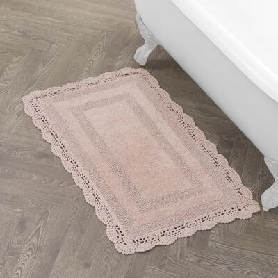 Laura Ashley Crochet Cotton 24x40 Bath Rug, Blush Laura Ashley Crochet Cotton 24x40 Bath Rug, Blush
