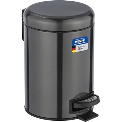 WENKO Kosmetikeimer 3 Liter, rostfreier Edelstahl, Anti-Fingerprint, herausnehmbarer Inneneimer mit Müllbeutelhalter, Mülleimer fürs Bad mit Tretfunktion, Schwarz-Metallic, Mod. Leman WENKO Kosmetikeimer 3 Liter, rostfreier Edelstahl, Anti-Fingerprint, herausnehmbarer Inneneimer mit Müllbeutelhalter, Mülleimer fürs Bad mit Tretfunktion, Schwarz-Metallic, Mod. Leman