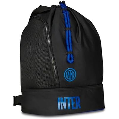 Inter Rucksack für Jungen und Kinder, schwarz und blau, mit festem Boden für Schuhe, verstellbare Schultergurte, Sport und Freizeit, Schwarz, Taglia Unica, Modern Inter Rucksack für Jungen und Kinder, schwarz und blau, mit festem Boden für Schuhe, verstellbare Schultergurte, Sport und Freizeit, Schwarz, Taglia Unica, Modern