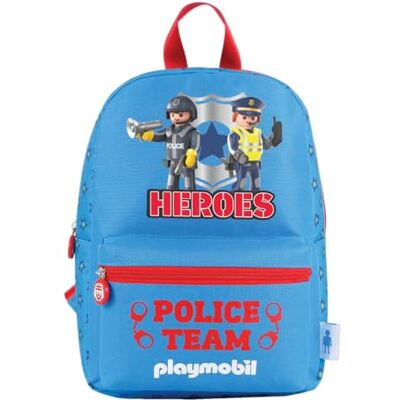 DOHE Schulrucksack für Kinder, 3 Taschen (1 für Laptop), klein, verstärkte Träger und Rücken, Playmobil Police Team, Schulmaterial Blau, Playmobil Police Team, 24,5x33,5x10,5 DOHE Schulrucksack für Kinder, 3 Taschen (1 für Laptop), klein, verstärkte Träger und Rücken, Playmobil Police Team, Schulmaterial Blau, Playmobil Police Team, 24,5x33,5x10,5