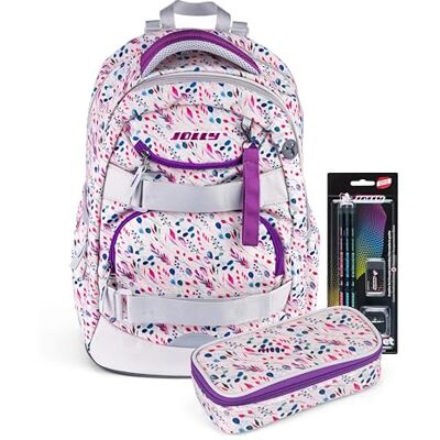 JOLLY Next Generation Rucksack, 8-teilig, verstellbare Schultergurte und Brustgurt, zwei große Fächer, Innenraumunterteilung, Seitentaschen für Trinkflasche, gepolsterter Tragegriff, Rosa/Violett JOLLY Next Generation Rucksack, 8-teilig, verstellbare Schultergurte und Brustgurt, zwei große Fächer, Innenraumunterteilung, Seitentaschen für Trinkflasche, gepolsterter Tragegriff, Rosa/Violett